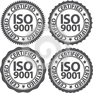 ISO 9001 certified sign set, vector illustration