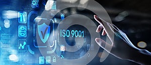 ISO 9001 Standards quality control business technology concept on virtual screen