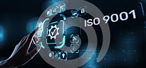 ISO 9001 Standards quality control business technology concept on virtual screen