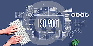 ISO 9001 theme with person using pc keyboard