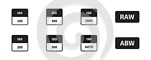 ISO camera icon set. Vector iso symbol collection