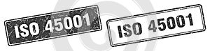 Iso 45001 stamp set. iso 45001 square grunge sign