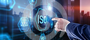 ISO Standard certification standardisation quality control concept on virtual screen