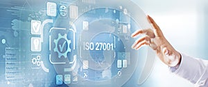 Iso 27001 Standard Quality Certification Assurance Standardisation. Business technology concept.