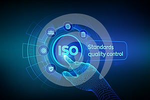 ISO standards quality control assurance warranty business technology concept. ISO standardization certification industry service