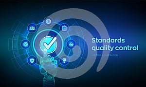 ISO standards quality control assurance warranty business technology concept. ISO standardization certification industry service