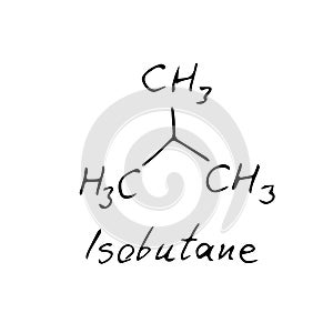 Isobutane molecule formula. Hand drawn imitation of isobutane structural model photo