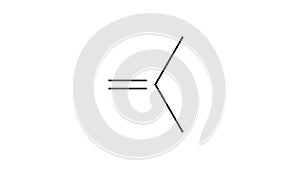 isobutylene molecule, structural chemical formula, ball-and-stick model, isolated image hydrocarbon