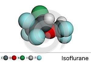 Isoflurane molecule, is inhalation anesthetic used for general anesthesia. Molecular model