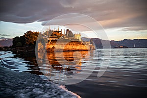 Isola Bella , Stresa, Lake - lago - Maggiore, Italy. Hanging gardens, Borromeo Palace at dawn