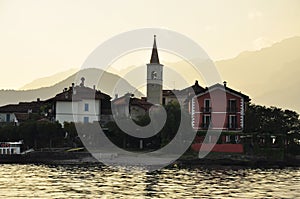 Isola dei Pescatori, sunset, lake (lago) Maggiore, Italy