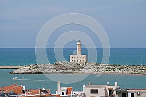 Isola Santa Eufemia, Vieste, Lighthouse located at the opposite the town of Vieste, Apulia, Italy