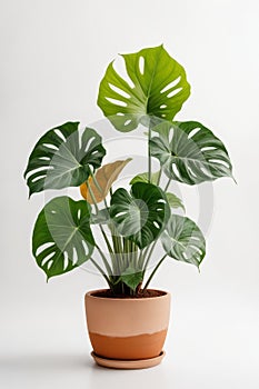 Isolate Alocasia Polly plant against white wall