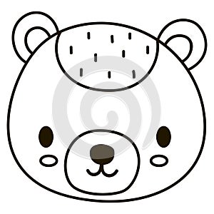 Isolate black and white face of baby bear. Vector.