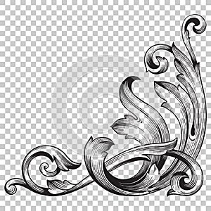 Isolate corner ornament in baroque style