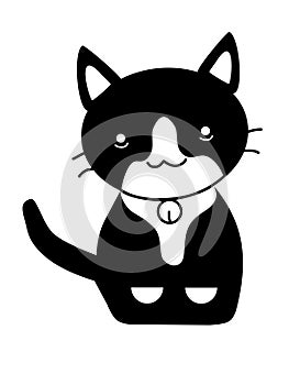 Isolate cute cat black and white flat design