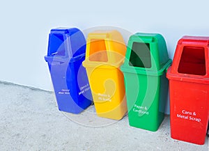 Isolate differant kind of colorful trash or bin in white background