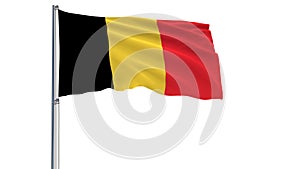 Isolate flag of Belgium on a flagpole fluttering in the wind on a white background, 3d rendering.