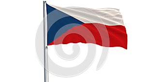 Isolate flag of Czech Republic on a flagpole fluttering in the wind on a white background, 3d rendering.