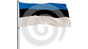 Isolate flag of Estonia on a flagpole fluttering in the wind on a white background, 3d rendering.