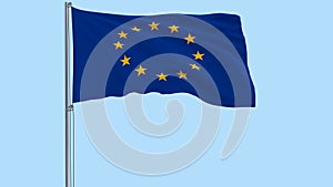 Isolate flag of the Europa on a flagpole fluttering in the wind on a transparent background, 3d rendering, PNG format with Alpha c