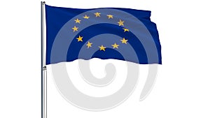 Isolate flag Europa on a flagpole fluttering in the wind on a white background, 3d rendering.
