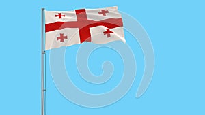 Isolate flag of Georgia on a flagpole fluttering in the wind on a blue background, 3d rendering.