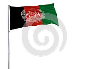 Isolate flag of Islamic Republic Afghanistan on a flagpole fluttering in the wind on a white background, 3d rendering.
