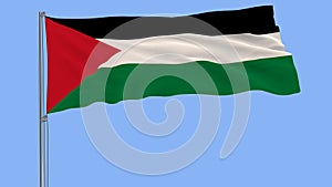 Isolate flag of Palestine on a flagpole fluttering in the wind on a blue background, 3d rendering.