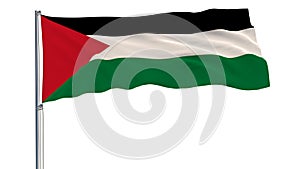 Isolate flag of Palestine on a flagpole fluttering in the wind on a white background, 3d rendering.