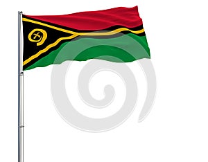 Isolate flag of Vanatu on a flagpole fluttering in the wind on a white background, 3d rendering.