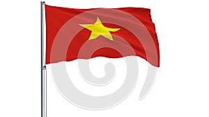 Isolate flag of Vietnam on a flagpole fluttering in the wind on a white background, 3d rendering.