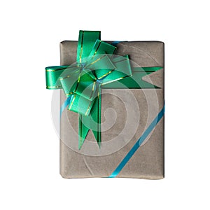 Isolate gift box tied with a bow green