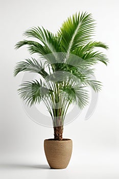 Isolate Green Palm Tree against white wall