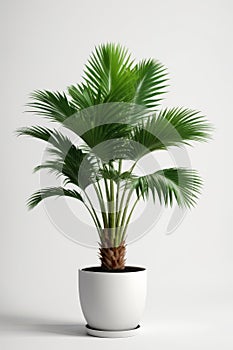 Isolate Green Palm Tree against white wall