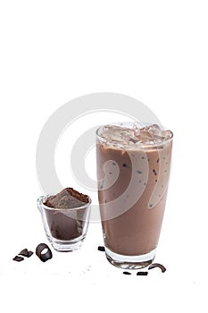 Isolate Iced Chocolate glass on white background with crushed co