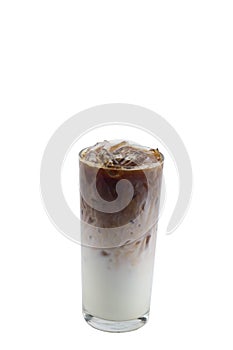 Isolate Iced coffee long glass on white background. Iced Caramel