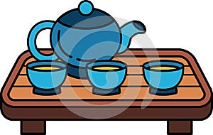 isolate illustration of chinese tea pot set