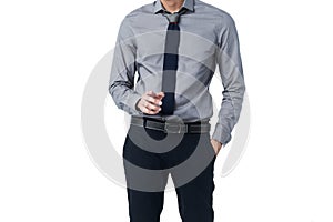 Isolate Man in trendy suit standing alone and point his finger