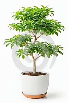 Isolate Money Tree plant against white wall