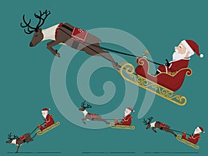 Isolate Santa Claus in city sleight with a jumping reindeer