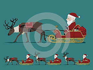 Isolate Santa Claus on touring sleight with a reindeer