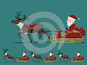 Isolate Santa Claus on touring sleight with a running reindeer