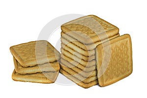 Isolate square biscuits for tea on a white background,