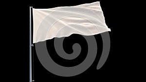 Isolate White flag on a flagpole fluttering in the wind on a black background, 3d rendering.