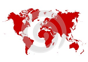 Isolated 2D Map of The World with Red Continents and White Background - Vect