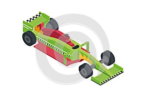 Isolated 3d green racing formula one car icon