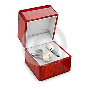 Isolated 3d illustration of a present box with a dental implant