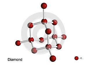Isolated 3D model of a crystal lattice of diamond
