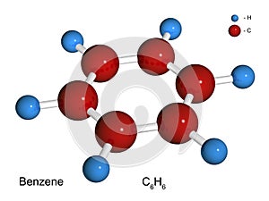 Isolated 3D model of a molecule of benzene photo